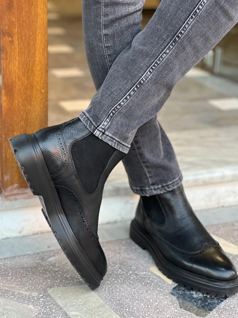Nate Eva Sole Rubber Detailed Black Chelsea Boots - MENSTYLEWITH