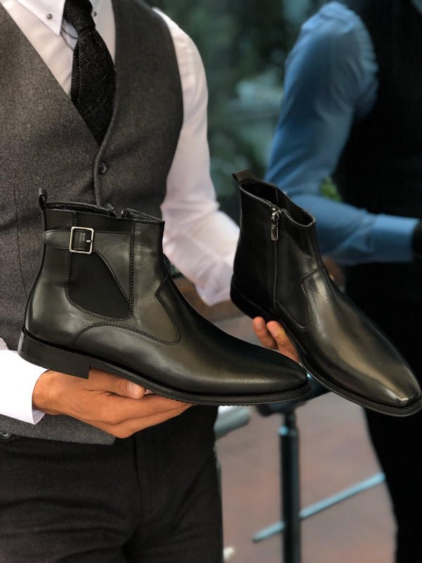 Black Chelsea Leather Boots
