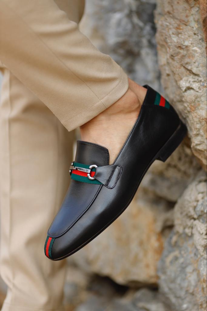 Black custom stripe design loafers