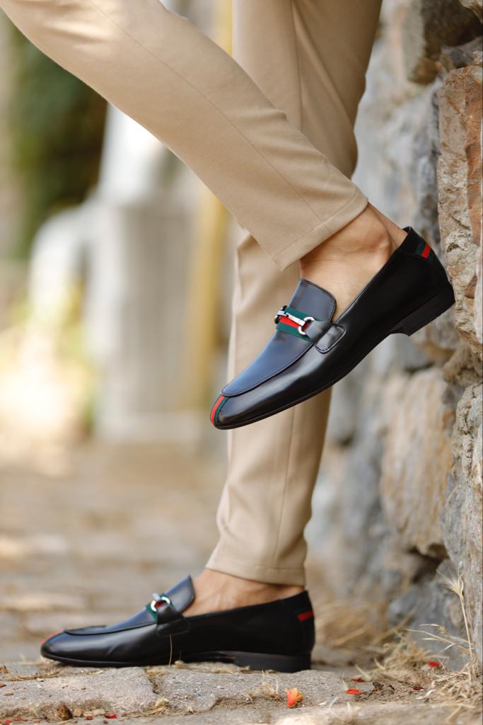 Black custom stripe design loafers
