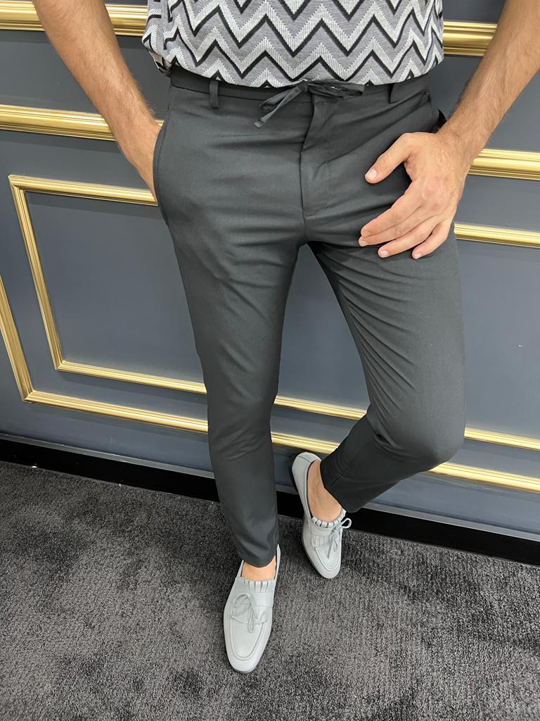 Black Rope Detailed Fabric Trousers