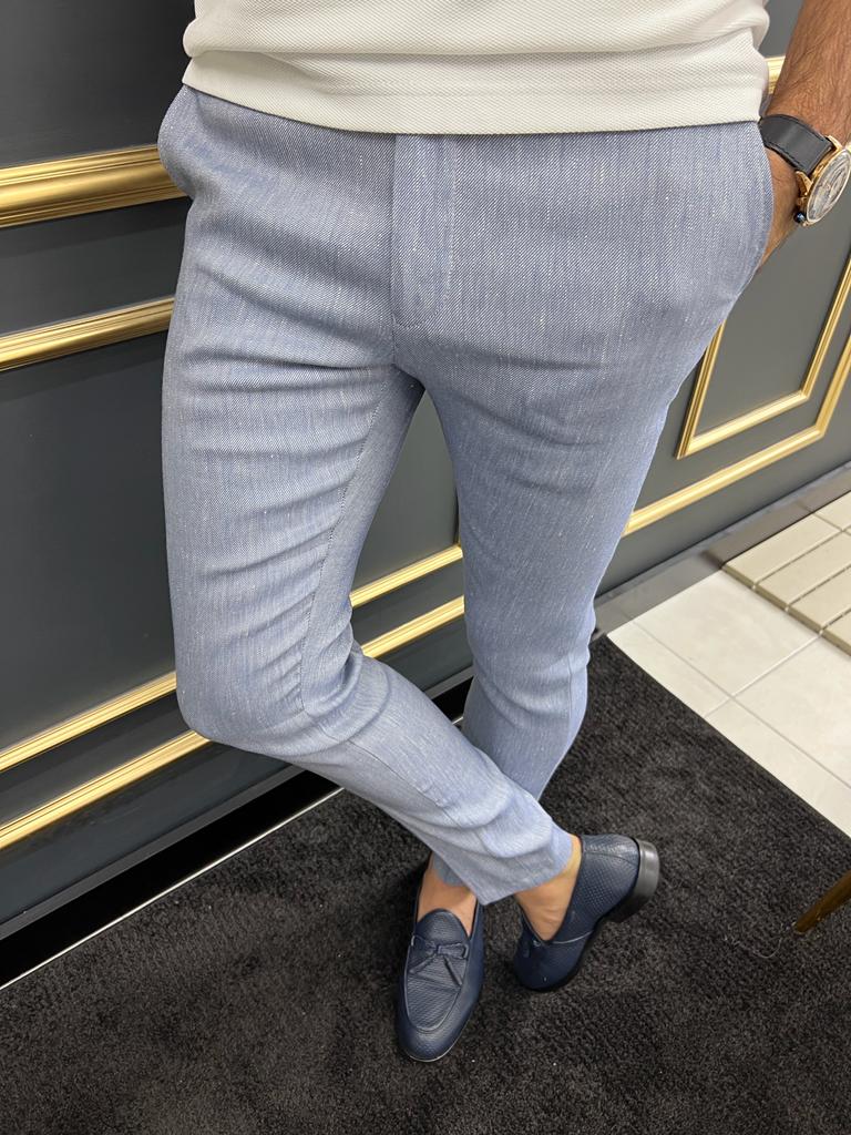 Blue Fabric Trousers With Side Pockets