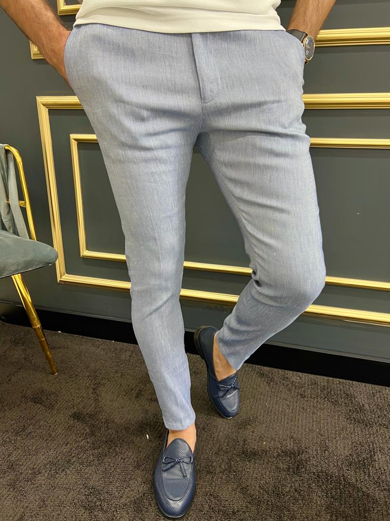 Blue Fabric Trousers With Side Pockets