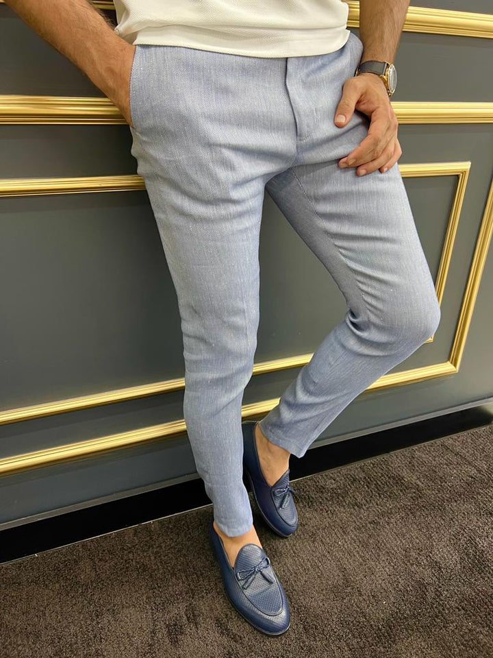 Blue Fabric Trousers With Side Pockets