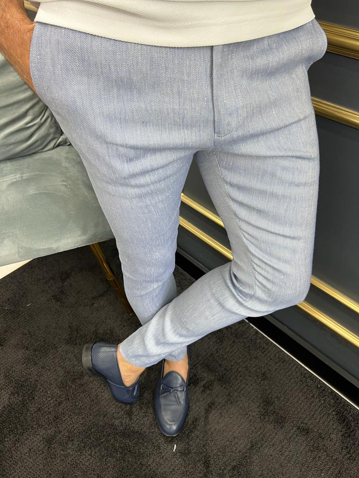 Blue Fabric Trousers With Side Pockets