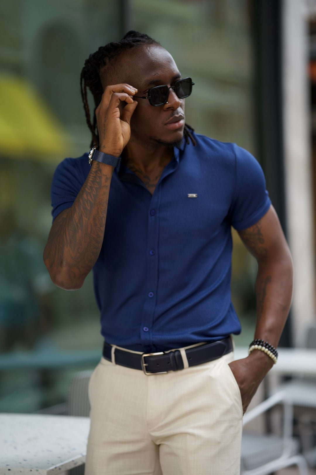 Blue Lycra Short Sleeve Shirt