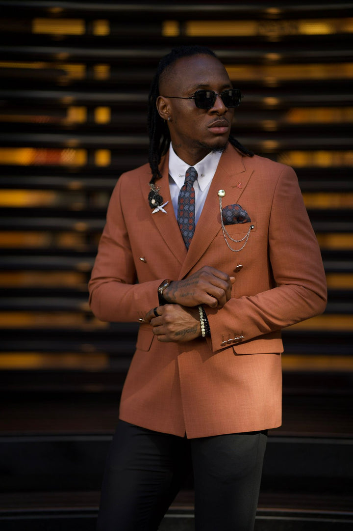 Camel Double-breasted Detailed Blazer Jacket