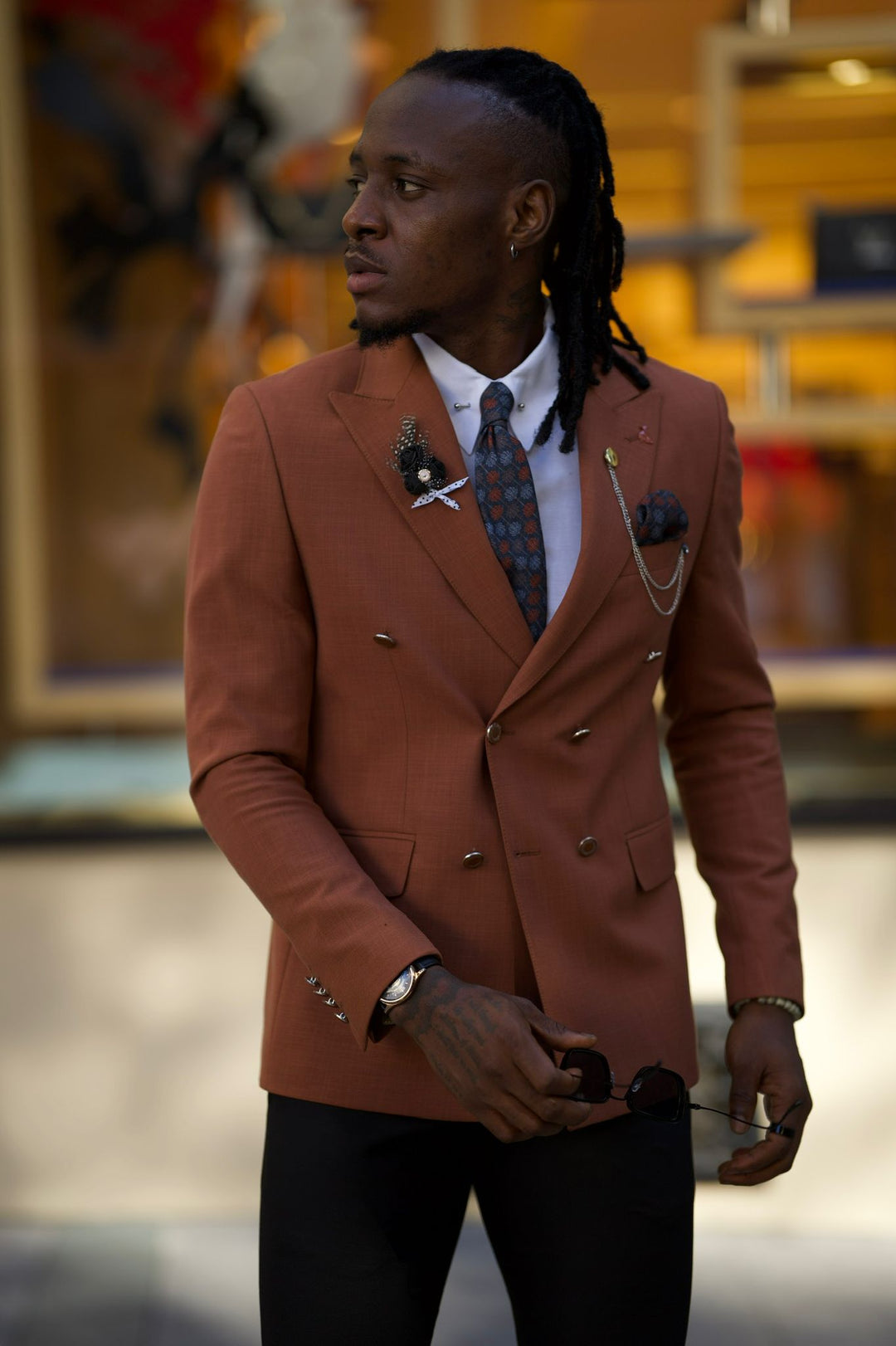 Camel Double-breasted Detailed Blazer Jacket