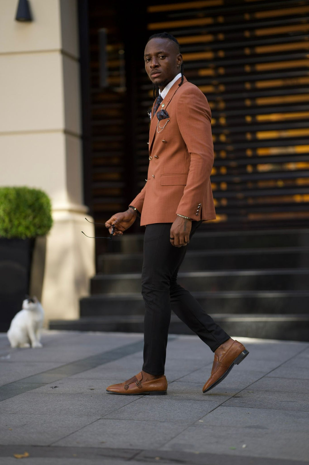 Camel Double-breasted Detailed Blazer Jacket