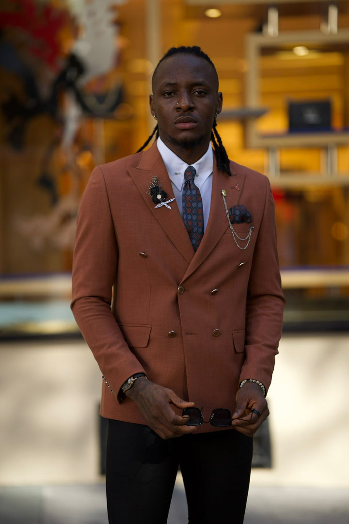 Camel Double-breasted Detailed Blazer Jacket