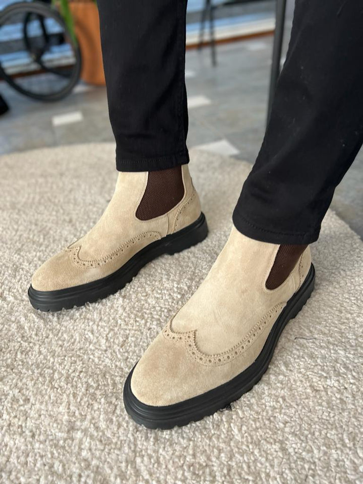 Trent Eva Sole Suede Leather Beige Chelsea Boots - MENSTYLEWITH