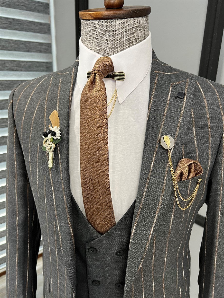 Striped Dovetail Collar Slim Fit Combined Suit - MenStyleWith