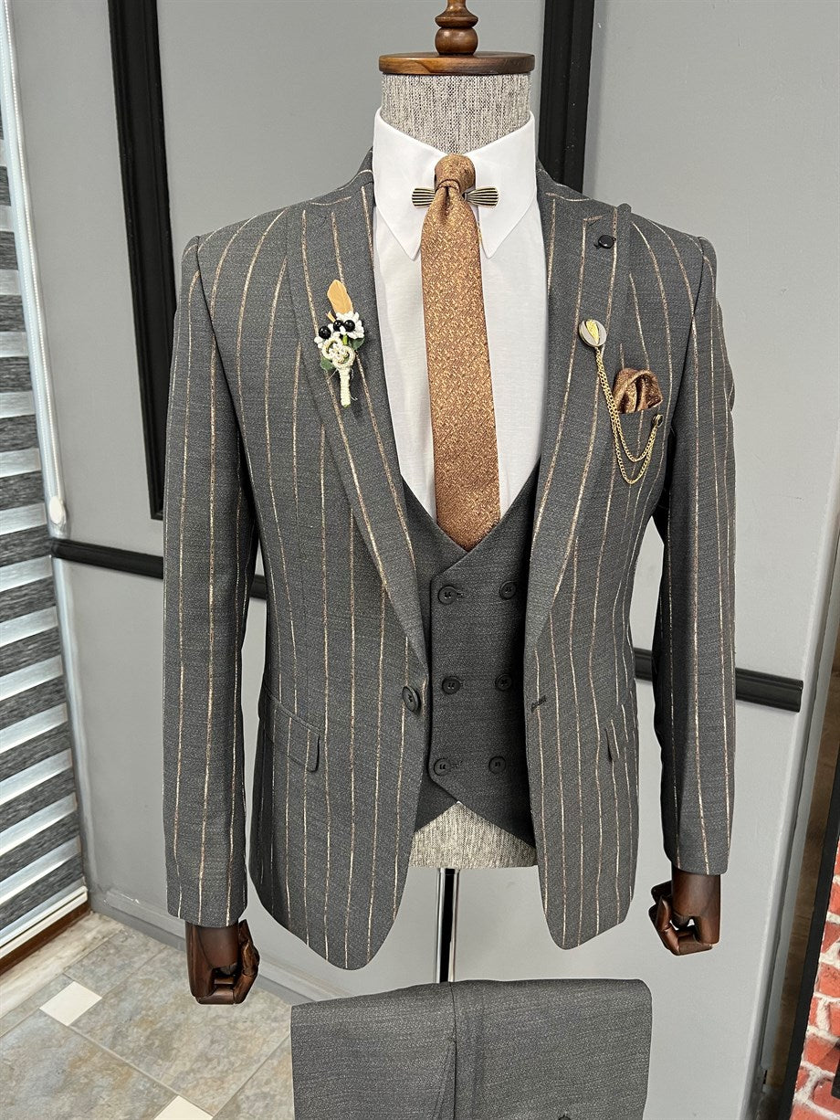 Striped Dovetail Collar Slim Fit Combined Suit - MenStyleWith