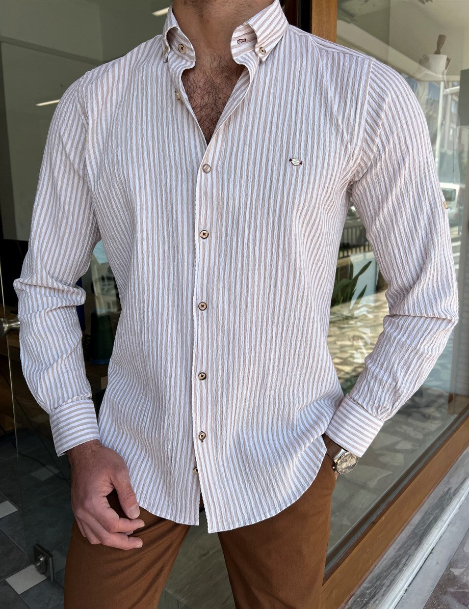 Striped Cotton Satin Slim Fit Shirt - MENSTYLEWITH