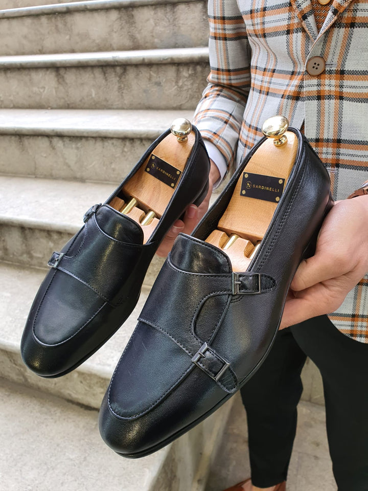 Genova Special Edition MenStyleWith Black Monk Strap Leather Shoes - MENSTYLEWITH