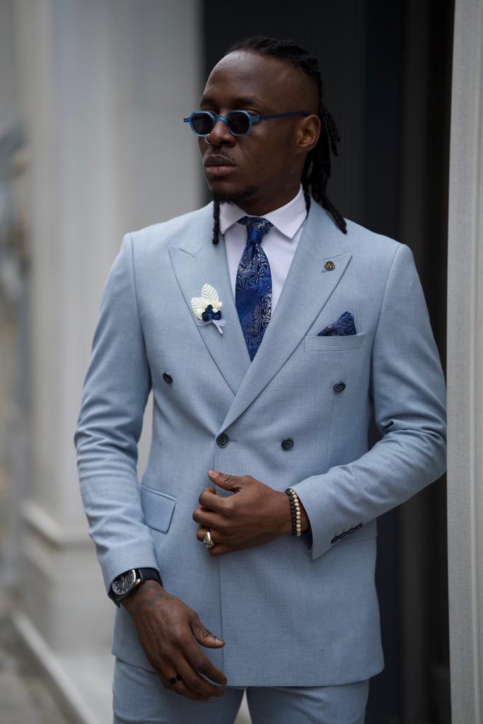 Double Breasted Detailed Suit - Blue