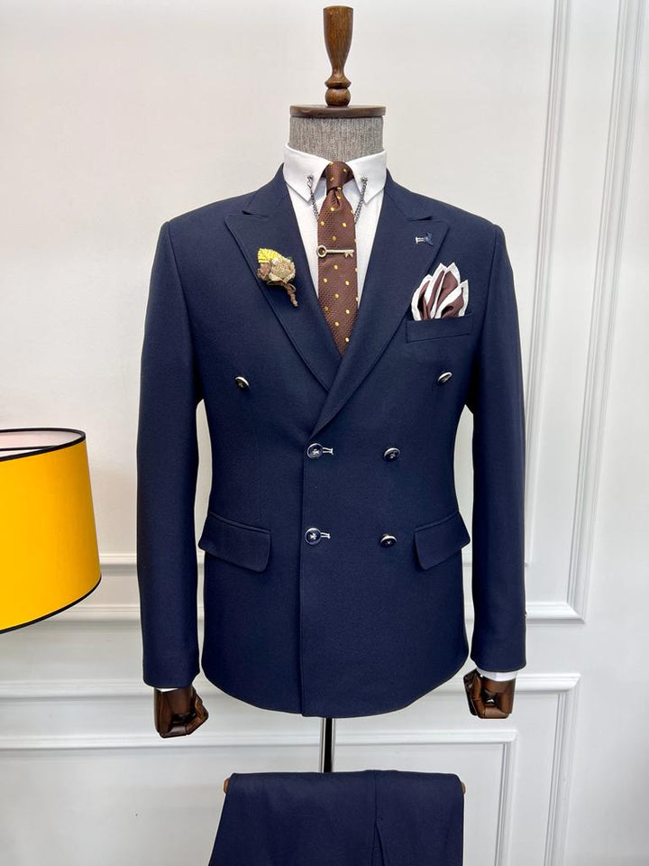 Double Breasted Detailed Suit - Dark Blue