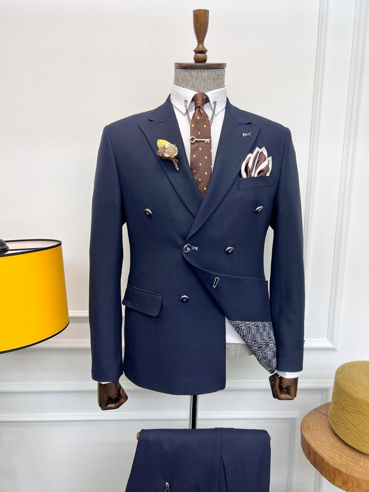 Double Breasted Detailed Suit - Dark Blue