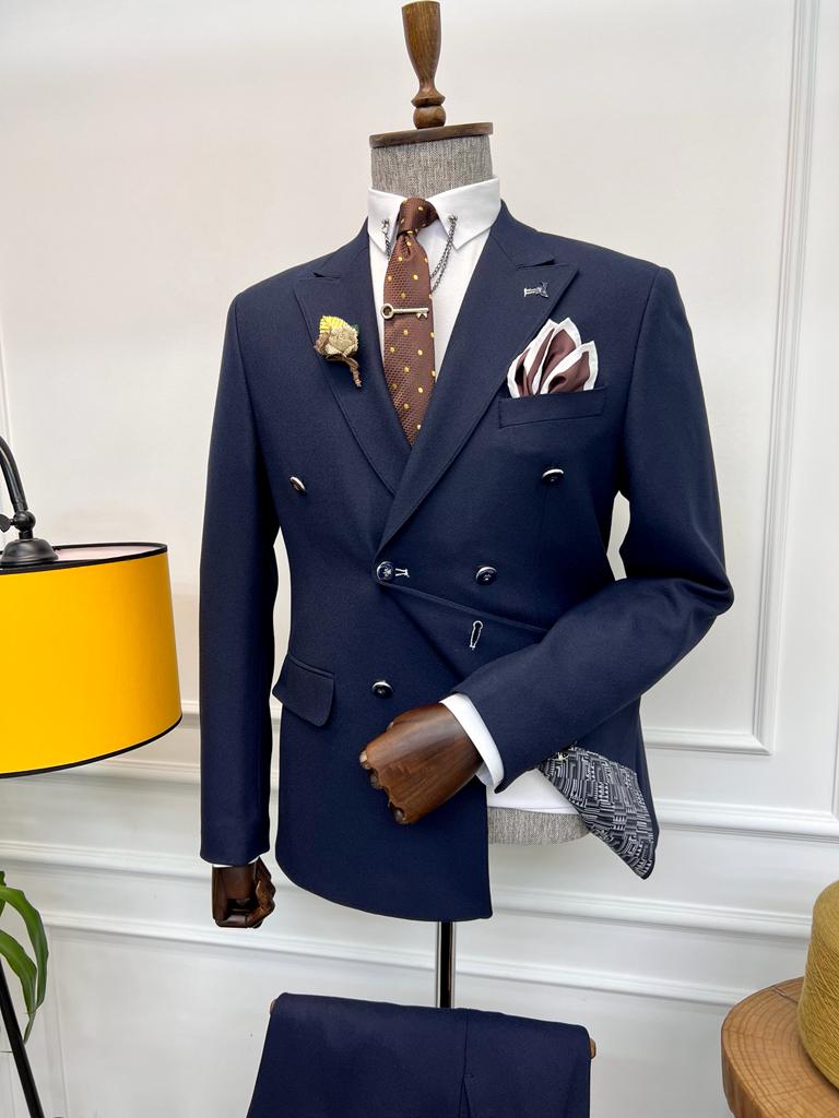 Double Breasted Detailed Suit - Dark Blue