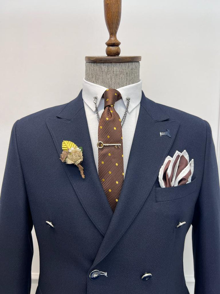 Double Breasted Detailed Suit - Dark Blue