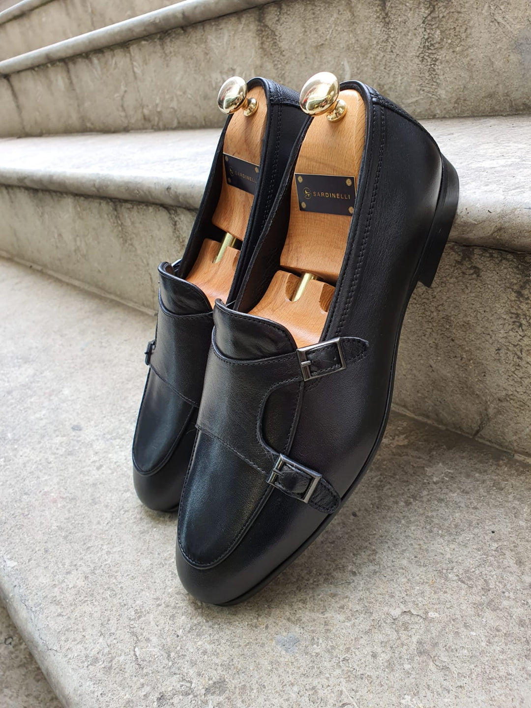 Genova Special Edition MenStyleWith Black Monk Strap Leather Shoes - MENSTYLEWITH