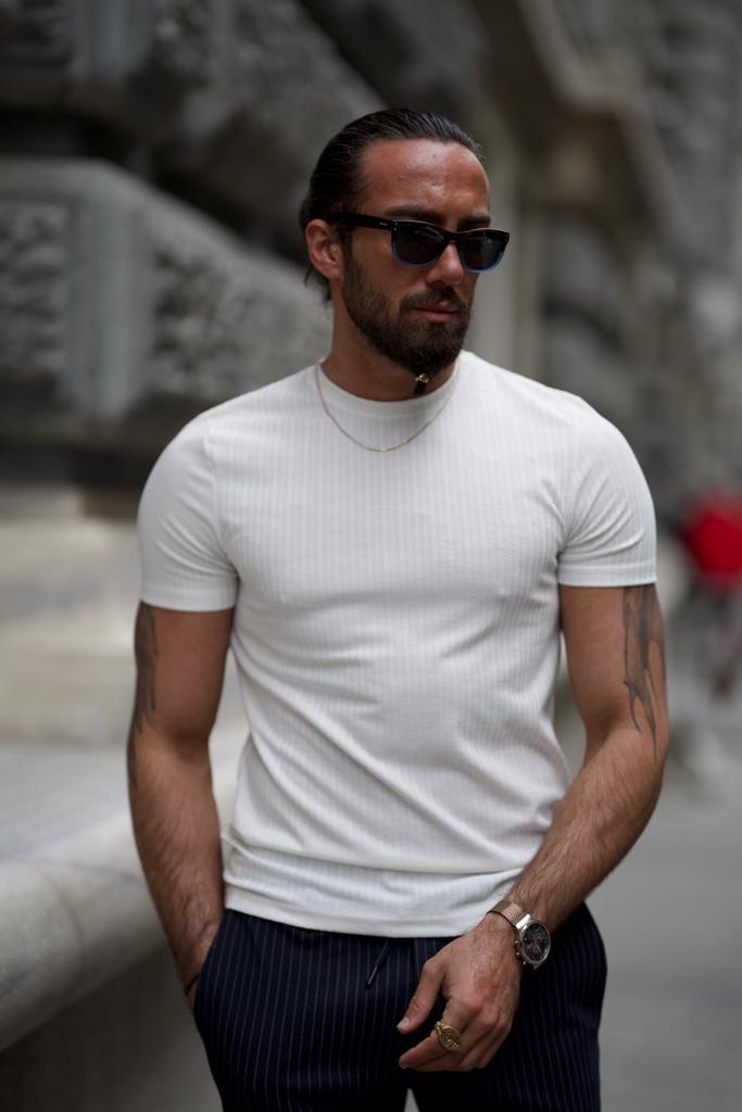 Fine Textured Crew Neck T-Shirt- White