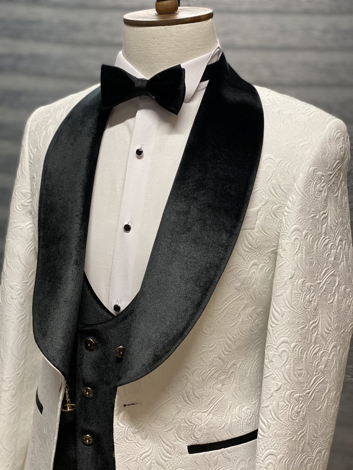 Velvet Collar and Double Button Detailed Groom - MenStyleWith