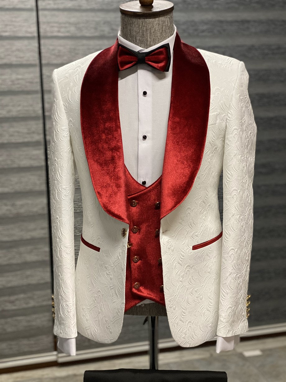Velvet Collar and Double Button Detailed Groom - MENSTYLEWITH