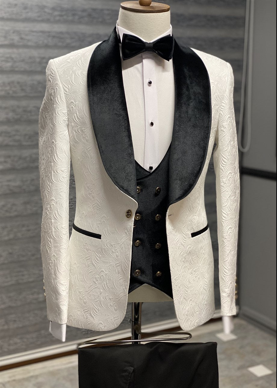 Velvet Collar and Double Button Detailed Groom - MenStyleWith