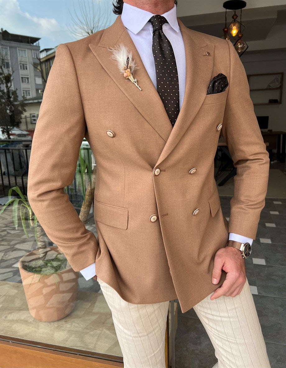 Double Breasted Swallow Collar Slim Fit Jacket - MenStyleWith