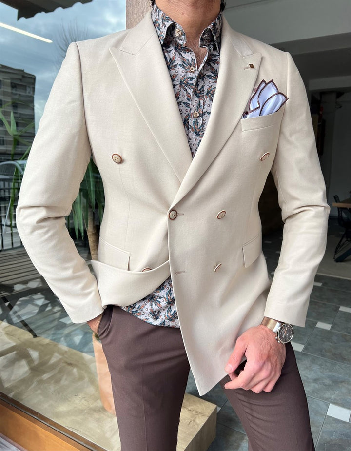 Double Breasted Swallow Collar Slim Fit Jacket - MENSTYLEWITH