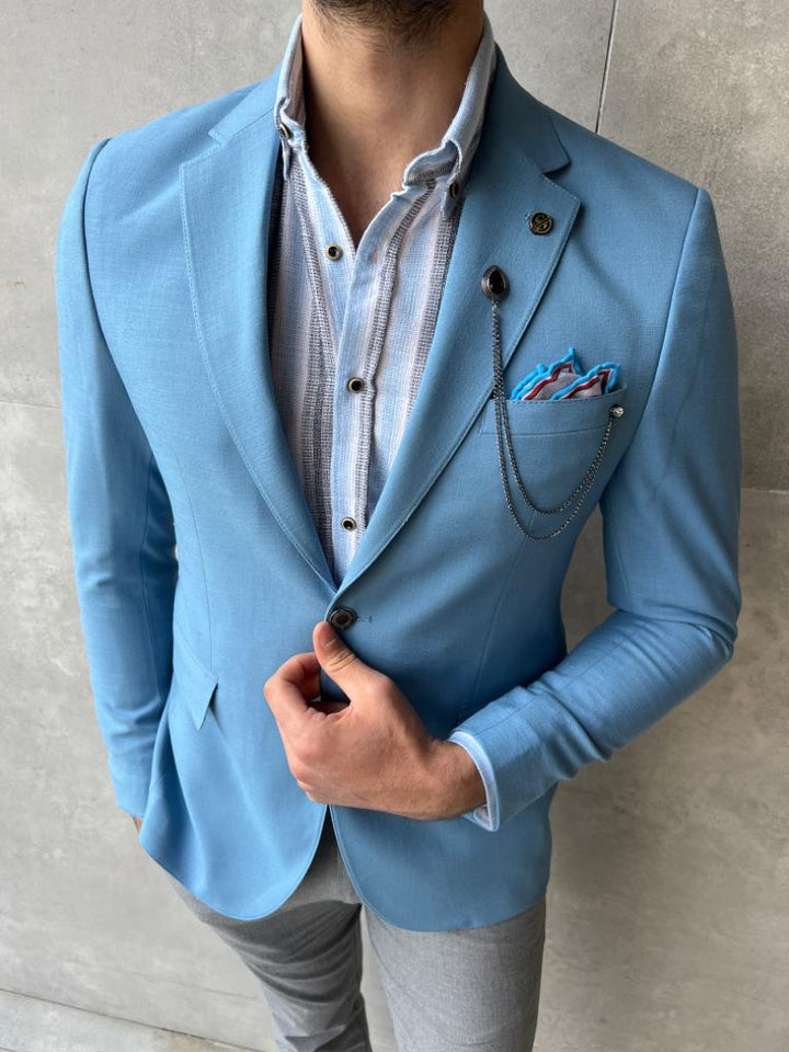 Mono Collar Double Slim Fit Jacket -Blue