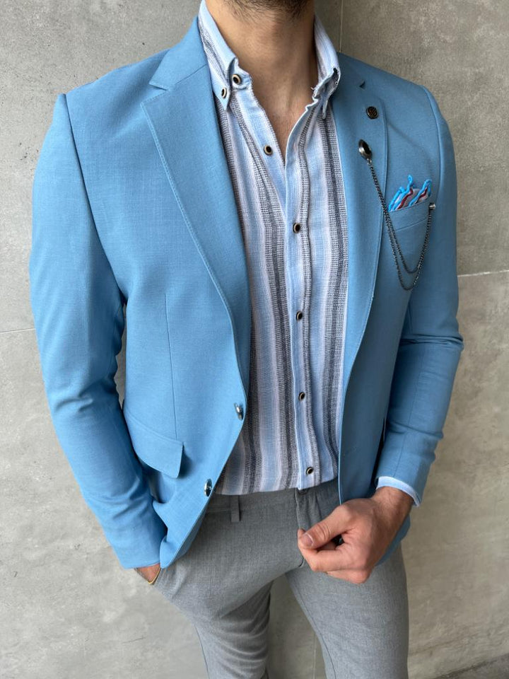 Mono Collar Double Slim Fit Jacket -Blue