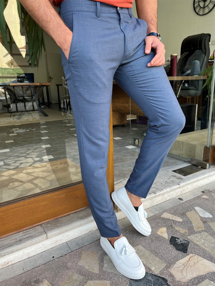 Slim Fit Fabric Trousers With Side Pockets - MenStyleWith