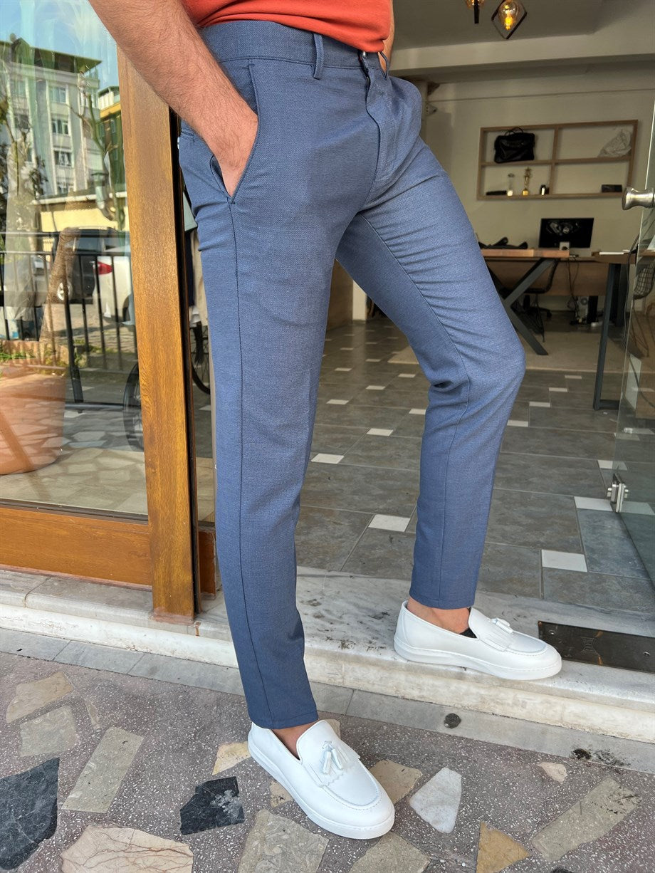 Slim Fit Fabric Trousers With Side Pockets - MenStyleWith