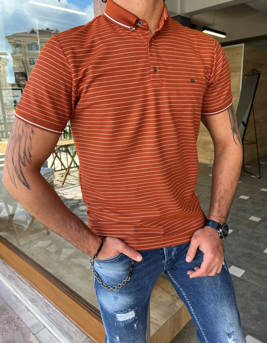 Polo collar Self Patterned T-shirt - MENSTYLEWITH