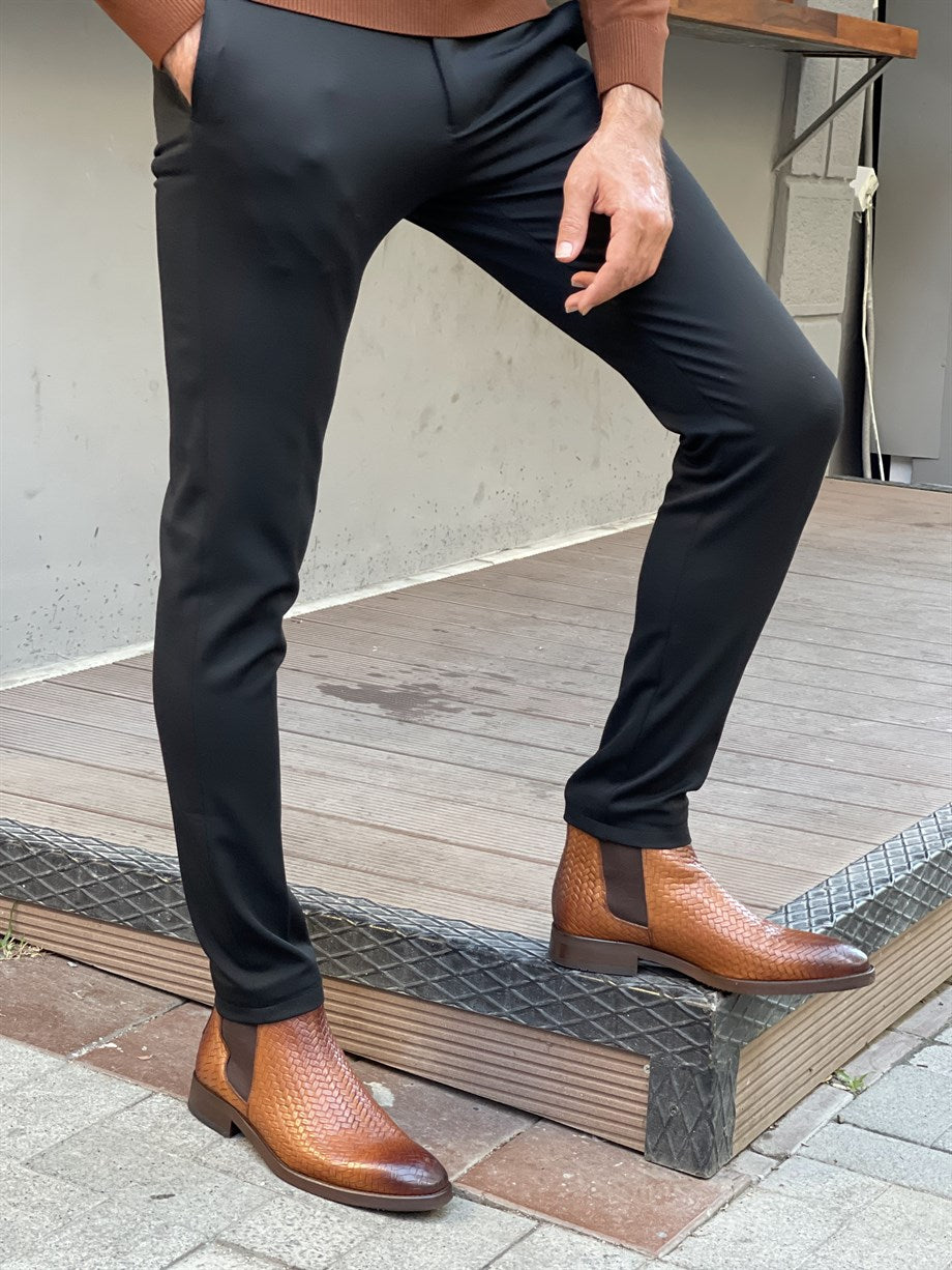 Slim Fit Black Fabric Trousers - MenStyleWith