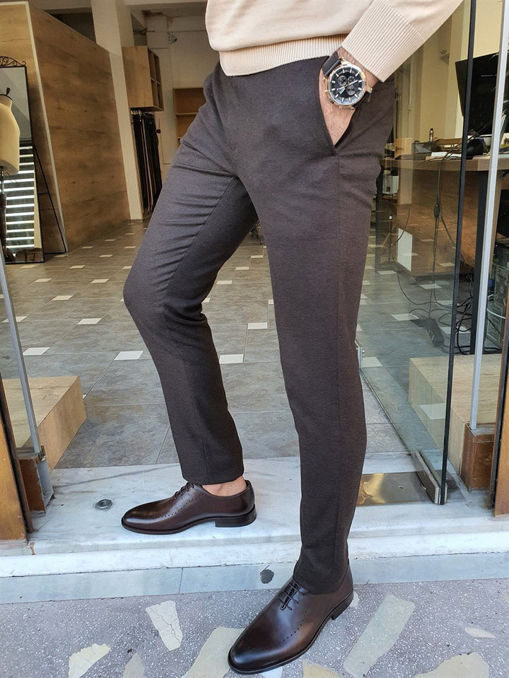 Slim Fit Fabric Trousers With Side Pockets - MenStyleWith