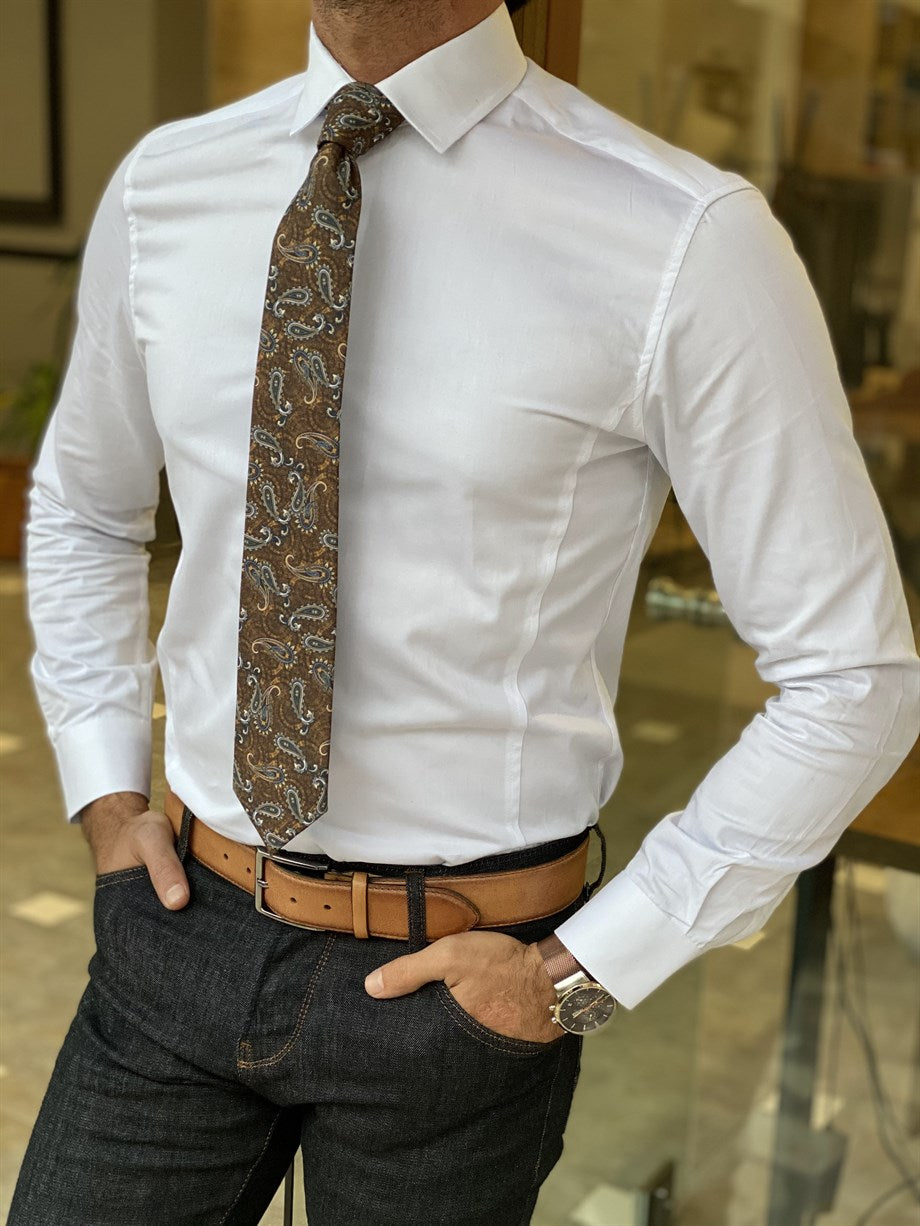 Slim Fit British Collar White Shirt - MENSTYLEWITH