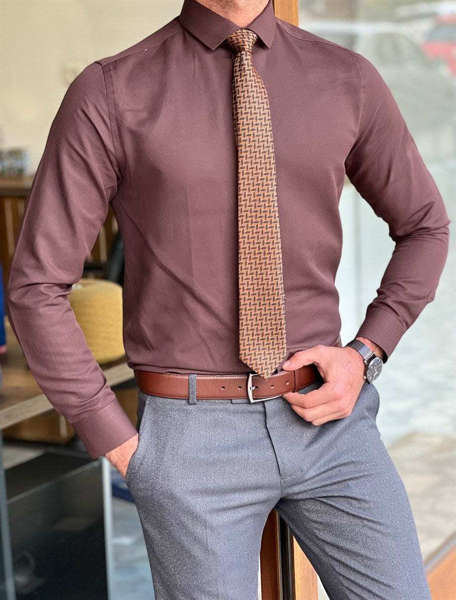 Slim Fit Pitikare Collar Pinned Shirt - MENSTYLEWITH