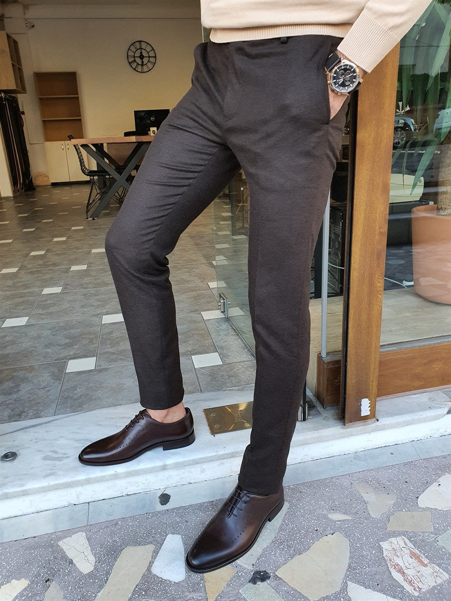 Slim Fit Fabric Trousers With Side Pockets - MenStyleWith