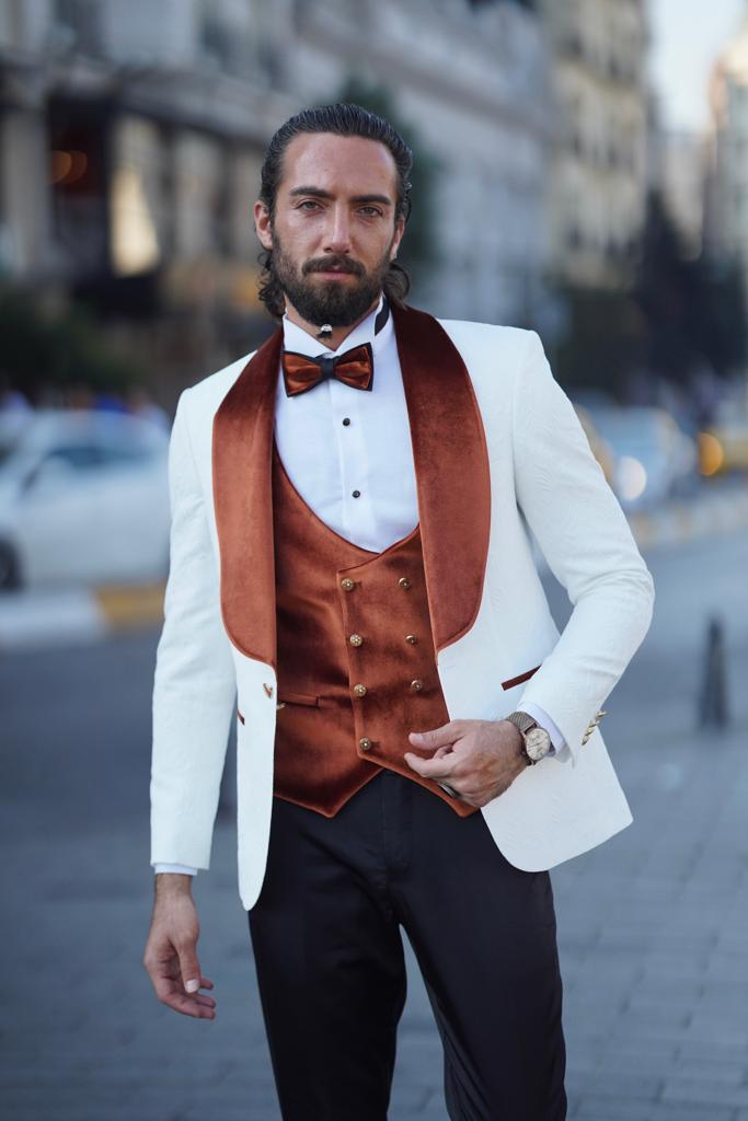 White Custom Design Tuxedo Suit