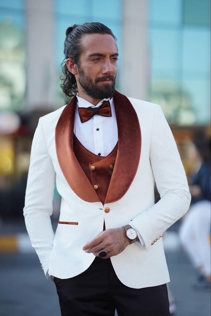 White Custom Design Tuxedo Suit