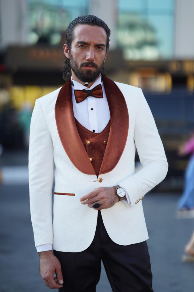 White Custom Design Tuxedo Suit