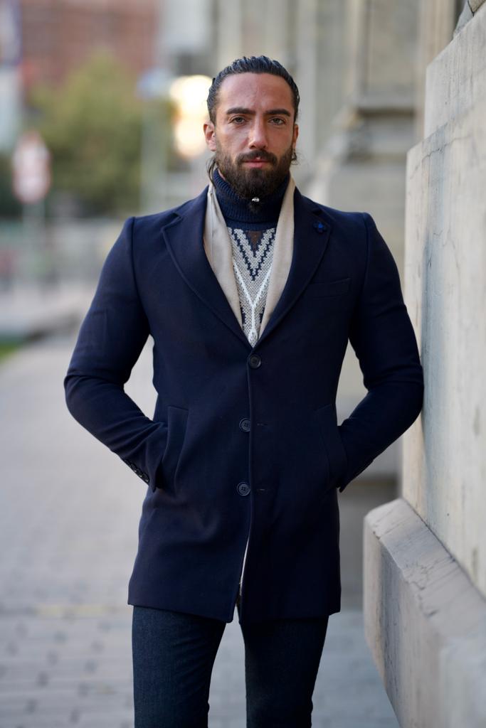 Wool Cachet Coat - Dark Blue