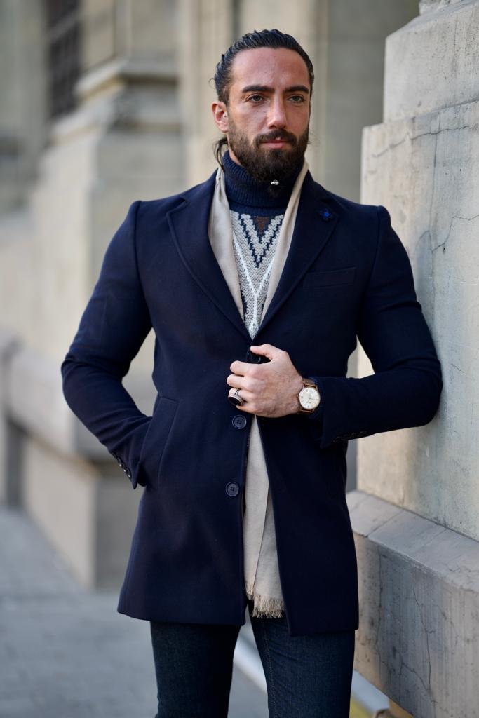 Wool Cachet Coat - Dark Blue