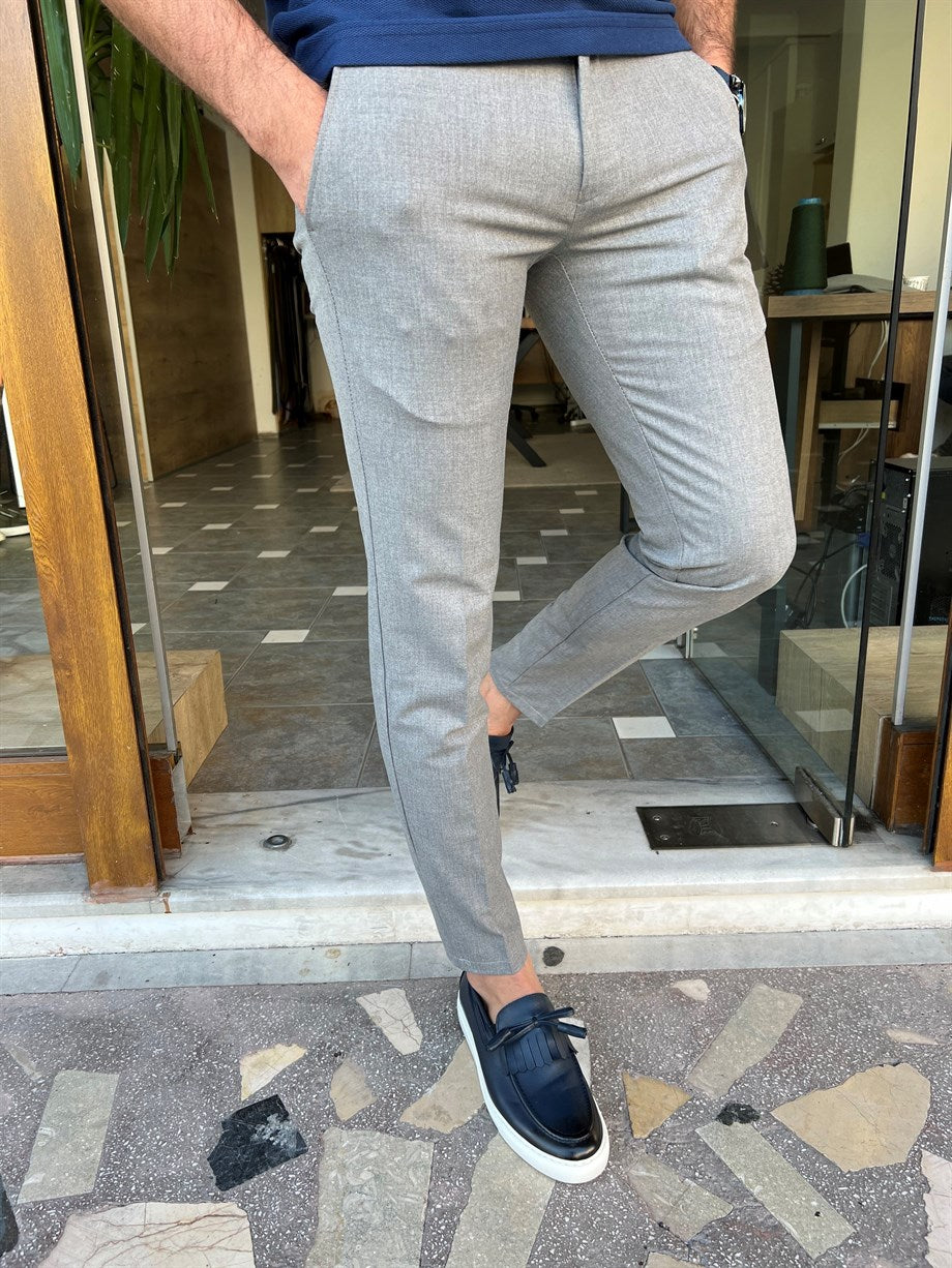 Slim Fit Fabric Trousers with Side Pockets - MENSTYLEWITH