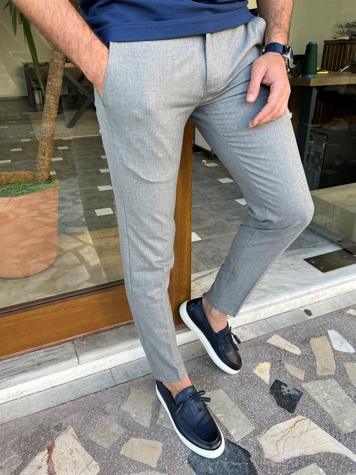 Slim Fit Fabric Trousers with Side Pockets - MENSTYLEWITH